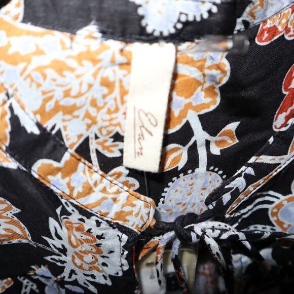 Elan VP5728 Women's Sz XS Black Botanical Print Cotton Maxi Dress - Picture 13 of 14